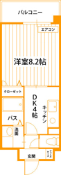 1DKタイプの間取図